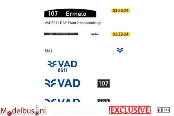 VAD 8611 decalset voor Artitec 487.070.39 middenuitstap DAF den Oudsten