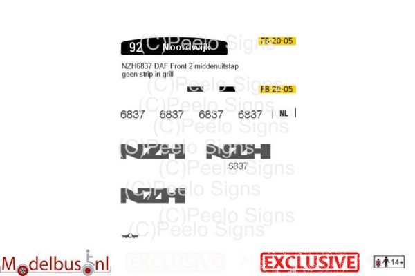 NZH 6837 decalset voor Artitec 487.070.39 DAF front 2