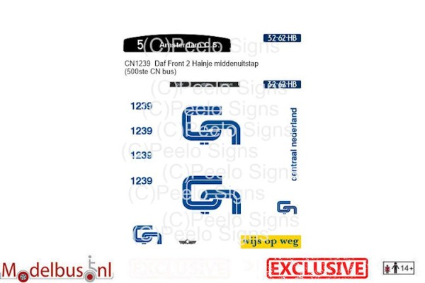 CN 1239 decalset voor Artitec 487.070.39 middenuitstap DAF Hainje