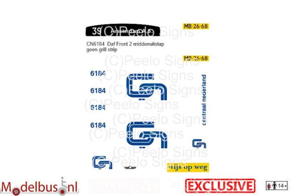 CN 6184 decalset voor Artitec 487.070.39 middenuitstap DAF Den Oudsten
