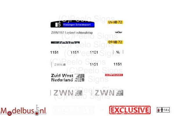 ZWN 1151 decalset voor Artitec 487.070.38 achteruitstap Leyland Den Oudsten