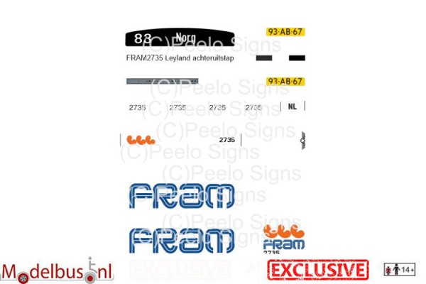 FRAM 2735 decalset voor Artitec 487.070.38 achteruitstap Leyland