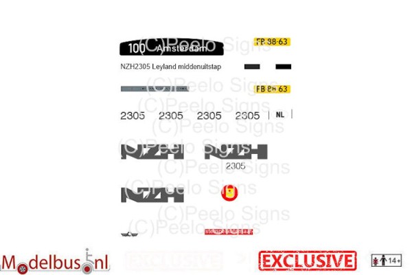 NZH 2305 decalset voor Artitec 487.070.37 middenuitstap Leyland Den Oudsten