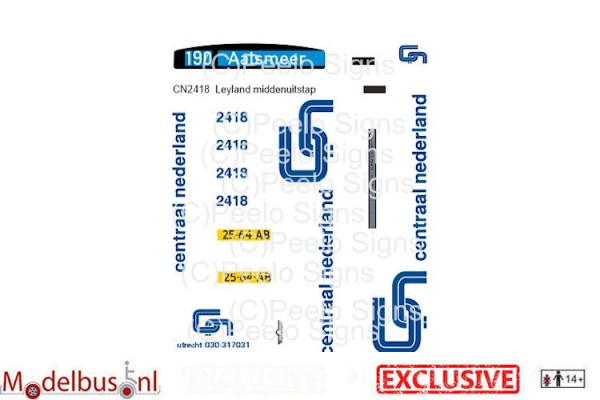 CN 2418 decalset voor Artitec 487.070.37 middenuitstap Leyland Den Oudsten
