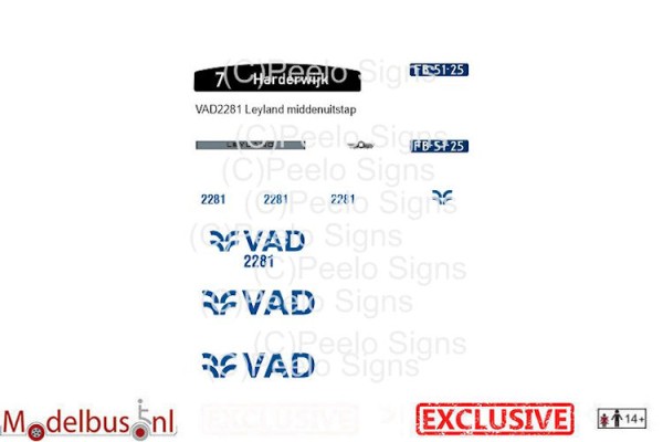VAD 2281decalset voor Artitec 487.070.37 middenuitstap Leyland Den Oudsten